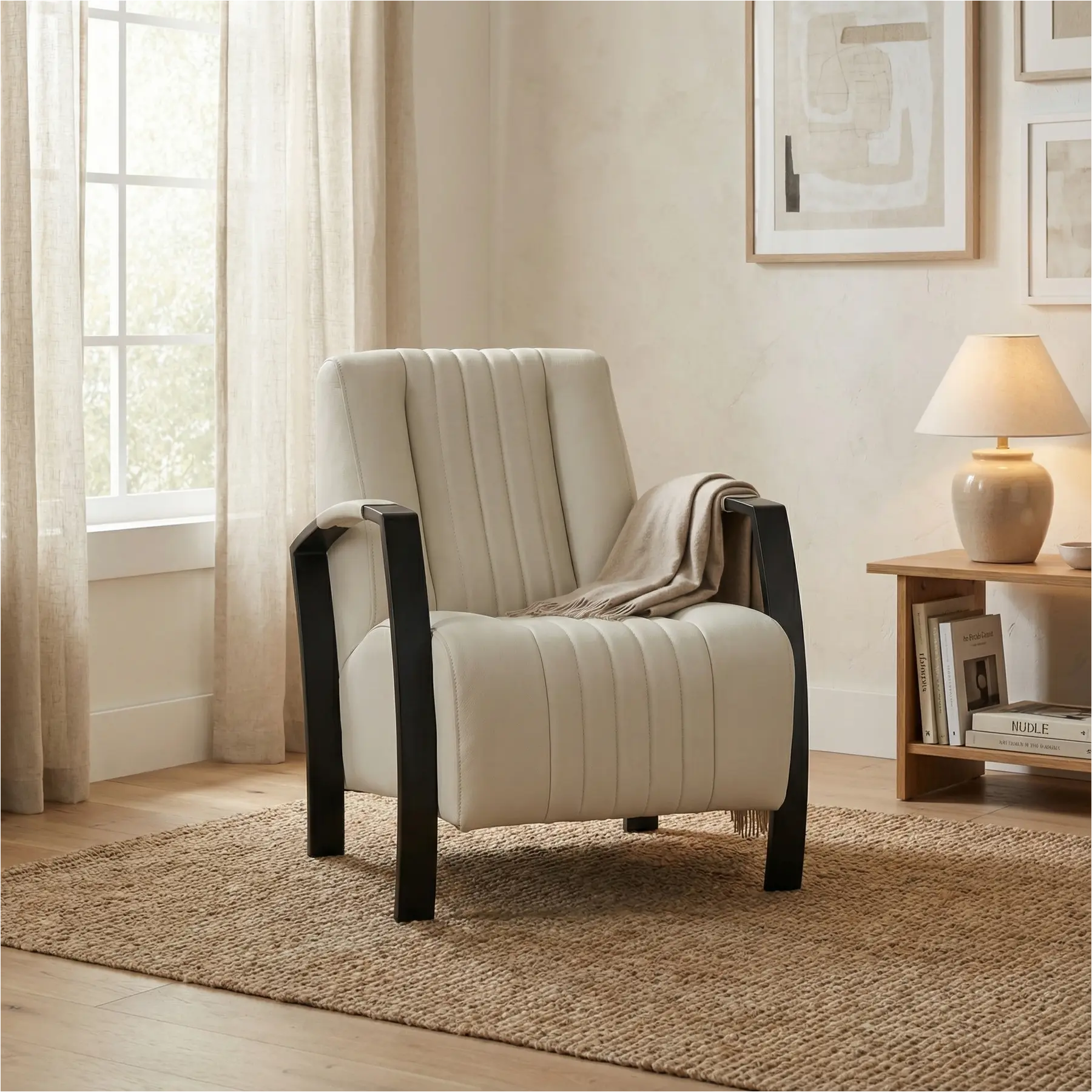 afbeelding van Leren fauteuil Glamour - Toledo Nebbia (crème)